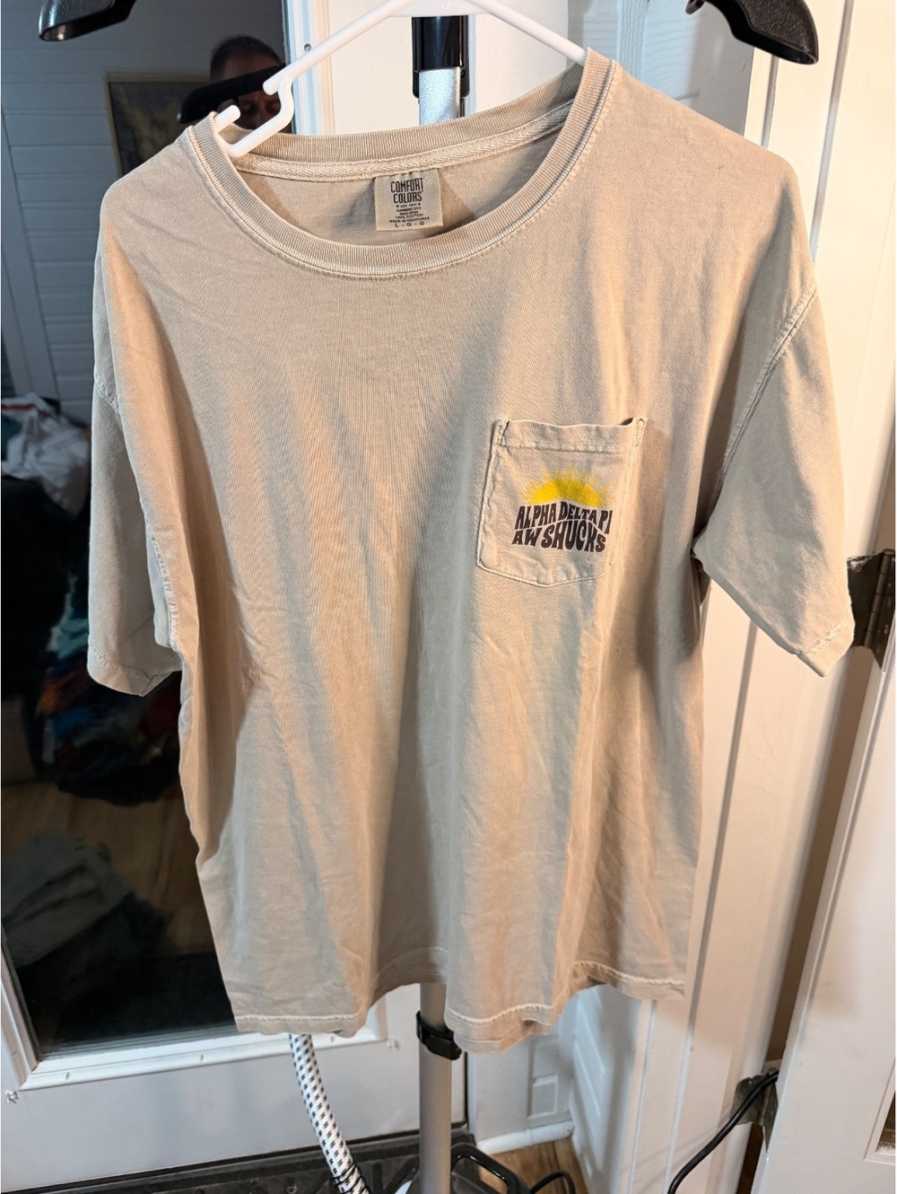 Comfort Colors Alpha Delta Pi Aw Shucks Beige Pocket T Shirt